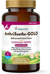 NaturVet ArthriSoothe-Gold Level 3, MSM and Glucosamine for Dogs and Cats, Advanced Joint Care Support Supplement with Chondroitin and Omega 3, Clinically Tested, Chewable Tablets
