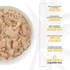 Tiki Cat Luau Shredded Meat, Wild Salmon & Chicken Recipe in Chicken Consumme, Grain-Free Balanced Nutrition Wet Canned Cat Food, For All Life Stages