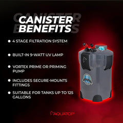 Aquatop® 4-Stage Canister Filter White Color with UV 9W-370 GPH