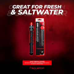 Aquatop Premier Glass Heater with Guard – Submersible for Fish Tanks Up to 13 Gallons – 68-93°F Adjustable Temp – Fresh & Saltwater Use
