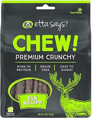 Etta Says Premium Crunchy Elk Dog Chews, Dog Treats. 4.5 oz. Bag. Grain Free – Easy to Digest – Good for Teeth
