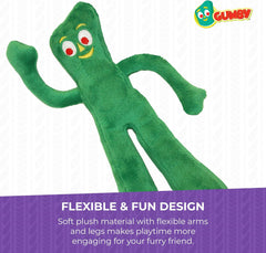 Multipet Gumby Dog Plush Toy - Squeaky Toy for All Dogs - Extra Soft Plush w/ Flexible Legs & Arms - Stuffed Animal for Cuddling & Playing - Cute Dog Pet Toy (9", Green)