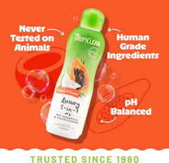 TropiClean 2-in-1 Dog Shampoo and Conditioner, Moisturizing Dog Detangler, Puppy Safe, Made in the USA, Papaya Scent, Cat & Kitten Safe 20 oz