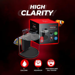 Aquatop Pisces Curved Bowfront Aquarium, 5-Gal Nano Tank – 53 GPH Flow Rate – Semi-Circle Glass Aquarium Kit with Touch Sensitive LED Light & Filter