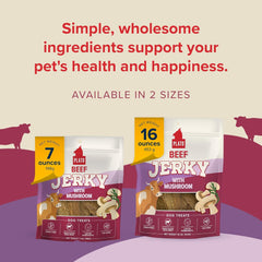PLATO Pet Treats Jerky Dog Treats - Air-Dried Beef Jerky with Mushroom - Grain Free, High Protein