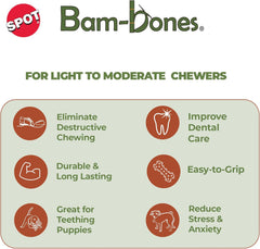SPOT Bam-Bones Wishbone - Made with Strong Bamboo Fiber, Durable Long Lasting Dog Chew for Light to Moderate Chewers, Great Toy for Adult Dogs & Teething Puppies Under 50lbs, Bacon Flavor