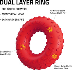 Playology Dual Layer Ring Toy for Large to X-Large Dogs 50lbs & up | Engaging All-Natural Beef Scented Durable Dog Chew Toy for Power Chewers | Easy to Clean, Interactive & Non-Toxic
