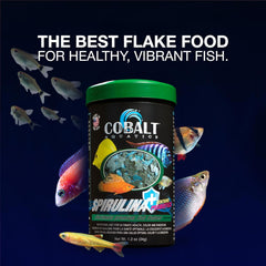 Cobalt Aquatics Spirulina Flakes with Blue Flakes, 1.2 oz - Premium Fish Food for Health & Vitality - Perfect for Freshwater & Marine Aquariums