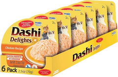 INABA Dashi Delights for Cats, Shredded Chicken with Bonito Flake Broth, 2.5 Ounce Cup, 6 Cups Total, Chicken Recipe