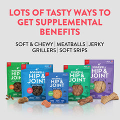 DOGSWELL Hip & Joint Dog Treats 100% Meaty, Grain Free, Glucosamine Chondroitin & Omega 3, Duck Soft Strips 10 oz