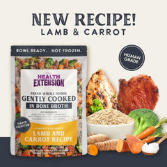 Health Extension Gently Cooked Fresh Lamb & Carrot Dog Food, (9 oz, 255 g) – Bowl Ready with Bone Broth, Omega-3s & Superfoods for All Life Stages (Case of 10 Pouches)