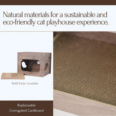 Petpals 2 in 1 Cat House with Corrugate Scratching Pad, Cozy pet Hideaway, Replaceable Scratching Pat, Cat Scratching Cardboard, Easy to Assemble,15x15x19 inches