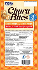INABA Churu Bites for Cats, Soft Baked Chicken Churu Filled Cat Treats with Green Tea Extract, 0.35 Ounces Each Tube, 18 Tubes Total (3 per Pack), Chicken Recipe