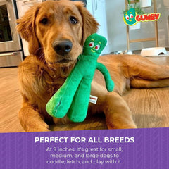Multipet Gumby Dog Plush Toy - Squeaky Toy for All Dogs - Extra Soft Plush w/ Flexible Legs & Arms - Stuffed Animal for Cuddling & Playing - Cute Dog Pet Toy (9", Green)