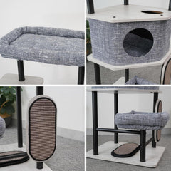 Petpals 54" High Heavy Duty Cat Tree with Durable Iron Frame and Laminated Board,Large Condo,Removable Top Bed,2 Replaceable Scratching Mats