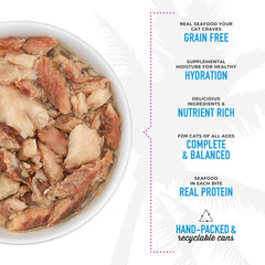 Tiki Cat Luau Shredded Meat, Seabass Recipe in Seabass Consumme, Grain-Free Balanced Nutrition Wet Canned Cat Food, For All Life Stages