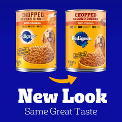 Pedigree Chopped Ground Dinner Adult Canned Soft Wet Dog Food Chicken Flavor, 22 oz. Cans EA