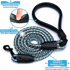 Wigzi - Flex Walk, Heavy Duty Dog Leash, 360 Soft Cushion Flexible Silicon Handle, Reflective Bungee Dog Lead, 6 Feet Long Thick Rope, Training Service Dog Essentials