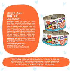 Weruva B.F.F. OMG - Best Feline Friend Oh My Gravy! Grain-Free Wet Cat Food Cans, Crazy 4 U! Chicken & Salmon (Pack of 8)