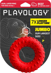 Playology Dual Layer Ring Toy for Large to X-Large Dogs 50lbs & up | Engaging All-Natural Beef Scented Durable Dog Chew Toy for Power Chewers | Easy to Clean, Interactive & Non-Toxic