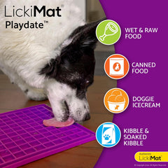 LickiMat Classic Playdate Slow Feeder for Dogs Lick Mat Boredom Anxiety Reducer Perfect for Food Treats Yogurt Liquid Food Peanut Butter Fun Alternative to a Slow Feed Dog Bowl, Purple