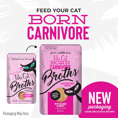 Tiki Cat Born Carnivore Broths, Salmon Recipe, Hydration and Flavor Supplement Cat Food Topper