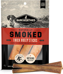 Barkworthies USA Hickory Smoked Thick Bully Sticks - 6 Inch 3 Count (Pack of 1) - All-Natural, Smoky Aroma, Great for Large Breeds
