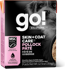 Go! Solutions Skin + Coat Care, Wet Dog Food, Pollock Pâté with Grains Sensitive Skin, 12.5 oz