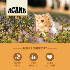 ACANA Highest Protein Meadowlands Grain-Free Dry Cat Food, Free-Run Chicken and Turkey and Chicken Liver Cat Food Recipe
