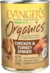 Evanger's Organics Chicken & Turkey Dinner for Dogs - 12, 12.5 oz Cans