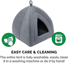 Furhaven Cat Bed Cave for Indoor Cats & Small Dogs, Washable & Foldable w/ Removable Cushion - Polar Fleece Pet Tent - Heather Gray, Small
