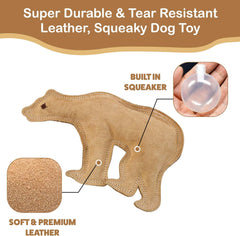 SPOT Dura-Fused Leather Bear Dog Toy – Real Leather & Jute Fabric, Double-Stitched & Durable, Squeaky Interactive Chew Toy for Moderate Chewers, Medium & Large Dogs, Soft Stuffed Fetch Toy, 11.5in