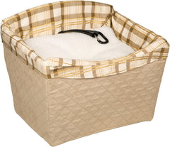 Solvit Product PetSafe Happy Ride Dog Safety Seat - Pet Booster Seat for Cars, Trucks and SUVs - Included Seat Belt Tether - Durable Liner is Machine Washable and Easy to Clean - Quilted Tan