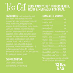 Tiki Cat Born Carnivore Indoor Health, Trout & Menhaden Fish Meal, Grain-Free Baked Kibble to Maximize Nutrients, Dry Cat Food