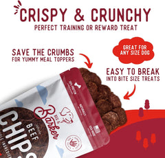 Beg & Barker Beef Chips for Dogs - Single Ingredient Dog Treats Made for Large & Small Dogs Protein Human Grade Dog Treats Made from Real Meat Beef, Made in USA