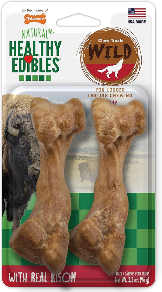 Nylabone Healthy Edibles WILD Natural Long-Lasting Bison Flavor Bone Chew Treats for Dogs (2 Count)