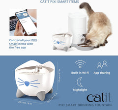 Catit PIXI Smart Water Fountain – Automatic Cat Drinking Fountain with UV-C Clarifier Light and App Support,White