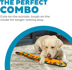 Outward Hound Durablez Stuffing-Free Squeaky Interactive Dog Toy, Tough Plush, Snake, Orange, XL