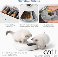 Catit PIXI Smart 6-Meal Feeder – Automatic and Customizable Feeding Schedule with App Support, White