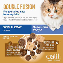 Catit Recipes Double Fusion Skin & Coat Cat Food – Ocean Fish Recipe, High-Protein, Freeze-Dried Raw Toppings, Omega-Rich for Healthy Skin & Fur, No by-Products, Minimally Processed