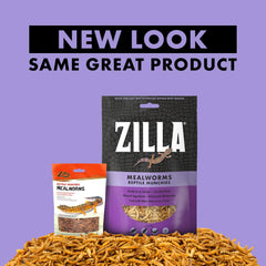 Zilla Reptile Munchies, Mealworms, All-Natural, Dehydrated Mealworms, Ideal for Bearded Dragons, Leopard Geckos, Chameleons and other lizards, Resealable Bag