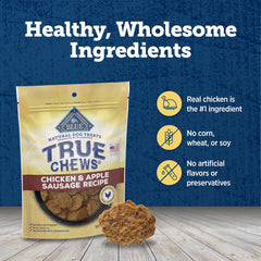 True Chews - Blue Buffalo True Chews Dog Treats, Made in the USA with Natural Ingredients, Chicken and Apple Sausage Recipe, 12-oz Bag