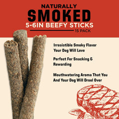 Barkworthies USA Hickory Smoked Beef Stick Treats - 15 Count (Pack of 1) - All-Natural, Smoky Aroma, Crunchy, Great for Training