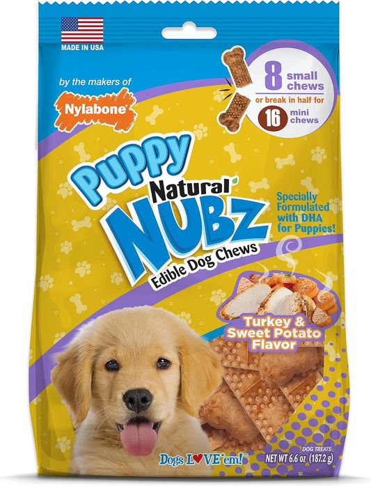 Nylabone Nubz Natural Edible Dog Chew Treats for Puppies, Long Lasting Dog Bones Made in USA, Turkey & Sweet Potato Flavor, for Puppies