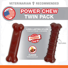 Nylabone Original & Textured Bone Power Chew Toy for Dogs, Durable & Tough Dog Toys for Aggressive Chewers, Basted Blast Bacon and Steak Flavor