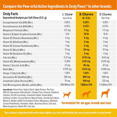 Zesty Paws Multivitamin Treats for Dogs, Glucosamine Chondroitin Joint Support + Digestive Enzymes & Probiotics, Grain Free Dog Vitamins and Supplements for Skin & Coat, Peanut Butter - 90ct