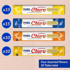 INABA Churu Cat Treats, Grain-Free, Lickable, Squeezable Creamy Purée Cat Treat/Topper with Vitamin E & Taurine, Beef & Cheese Variety