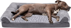 Furhaven Sofa Dog Bed - Two-Tone Faux Fur & Suede