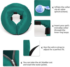 ZenPet Protective Inflatable Recovery Collar for Dogs and Cats (Teal) - Soft Pet Cone