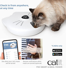 Catit PIXI Smart 6-Meal Feeder – Automatic and Customizable Feeding Schedule with App Support, White